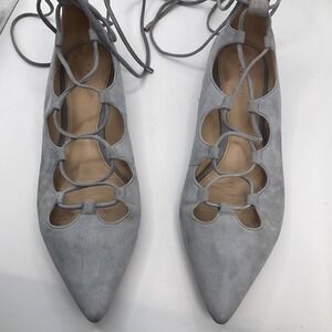Coach Blue Suede Lace-Up Flats – Size 8.5B –Coquette Pointed Toe Ballet Shoes‎